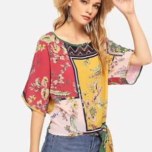 Floral Print Knot Front Blouse